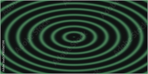 Green concentric ripple rings on black background, abstract radar wave circles
