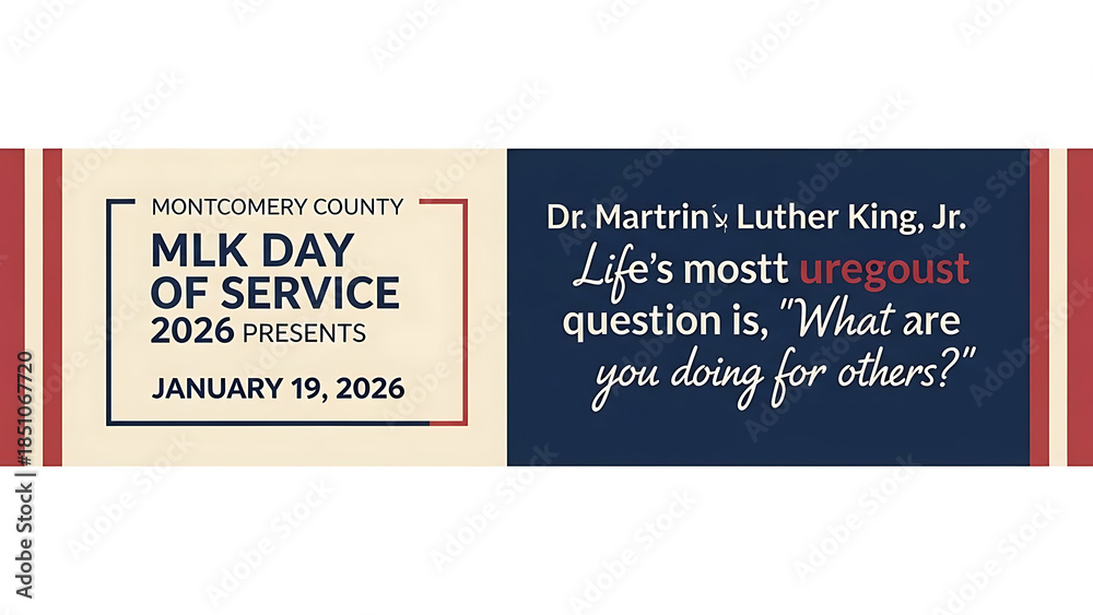 Fototapeta premium MLK Day of Service 2026 Web Banner Design with Martin Luther King Jr Quote and Patriotic Colors