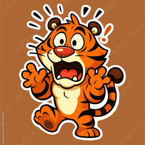 Cartoon tiger expressing shock and surprise wildly eyed