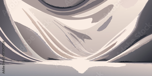 Abstract digital art featuring flowing draped forms in neutral tones