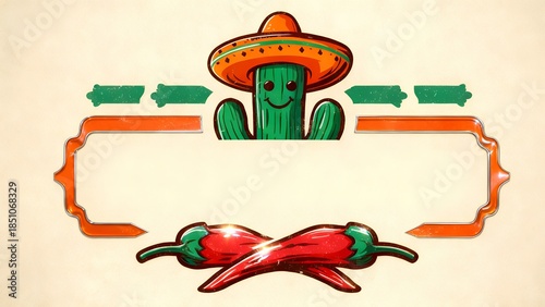 Fiesta Cactus Fiesta: Sombrero-Wearing Cactus with Chili Peppers Art