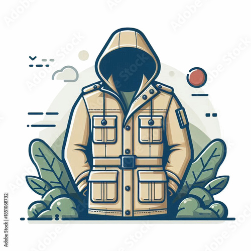 Illustration of a beige hooded jacket.