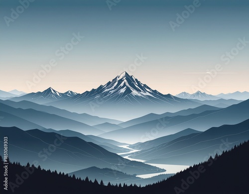 Majestic Mountain Landscape with Serene Lake and Forest under Clear Sky