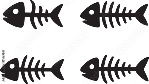 set of fish bone logo silhouette vector illustration, fish skeleton logo icon silhouette