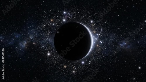 Cosmic sphere illuminated by surrounding stars in space