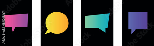 Collection of Speech Chat Box Line Art Vector Featuring Comic Style Stickers and Empty Social Media Message Silhouettes in Gradient color