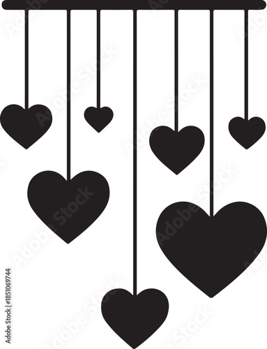 Valentine’s Day silhouette decoration with multiple heart shapes suspended at different heights
