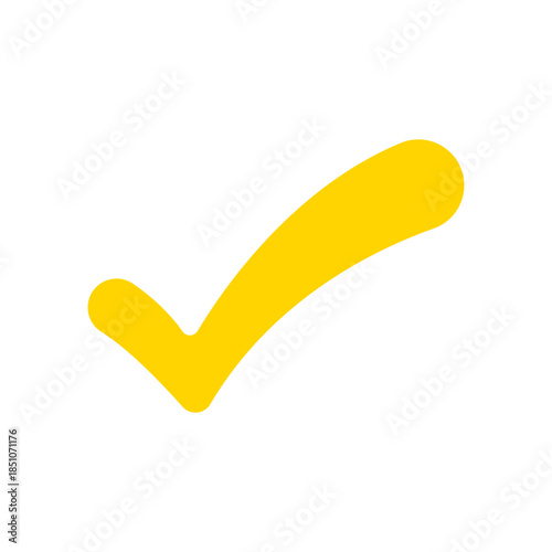 Yellow Checkmark, Correct, Valid icon, Approval and Completion symbol, Success symbol, Hand Drawn Yellow Check Mark Illustration