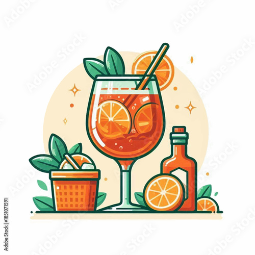 Cocktail Glass with Orange Slices and Syrup.