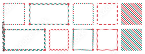 Christmas Candy Cane Frame Vector with Red and Green Striped Rectangle and Square Borders in Festive Lollipop Style for Holiday Design and Decoration