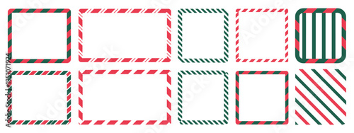 Christmas Candy Cane Frame Vector with Red and Green Striped Rectangle and Square Borders in Festive Lollipop Style for Holiday Design and Decoration