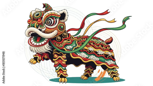 Dragon and lion dance characters