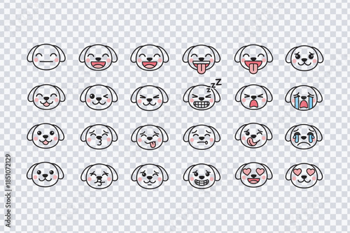 Adorable Cartoon Dog Face Emoji Collection with Diverse Emotional Expressions