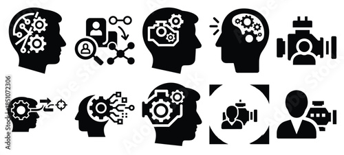 Technology silhouette icon set with personalization engine