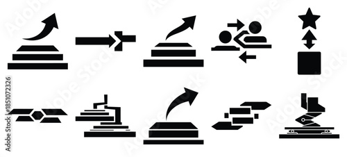 Technology silhouette icon set with platform transformation