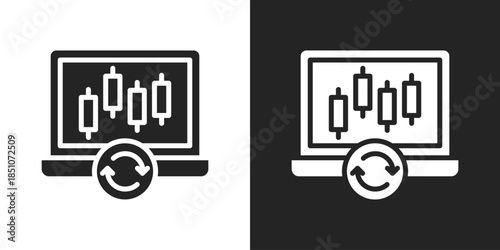Stock Trading Icon In Black And White Glyph Style