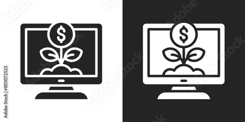 Digital Growth Icon In Black And White Glyph Style