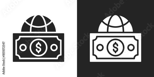 Global Finance Icon In Black And White Glyph Style