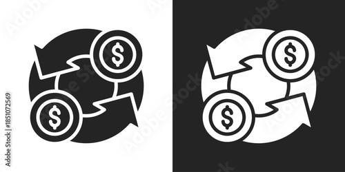 Money Cycle Icon In Black And White Glyph Style
