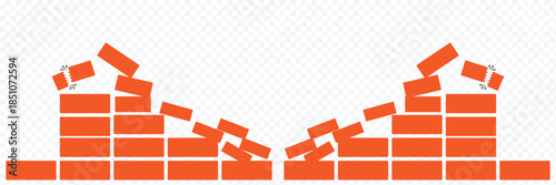 Collection of six brick wall icons in various graphic styles including flat design, outline, silhouette, and hand-drawn sketch for construction and building themes. Brick Wall White Icon Set Design