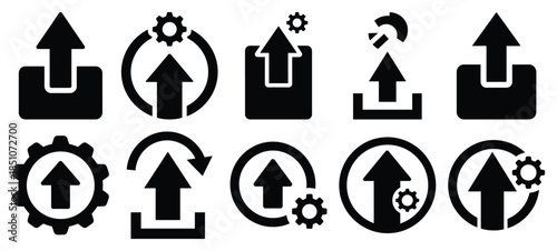 Technology silhouette icon set with software update