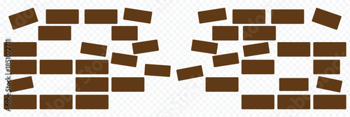 Brick Wall White Icon Set Design. Demolition brick wall icon vector. construction and safety themes symbol. vector illustration. Minimal brick wall set, Modern rounded masonry vector collection