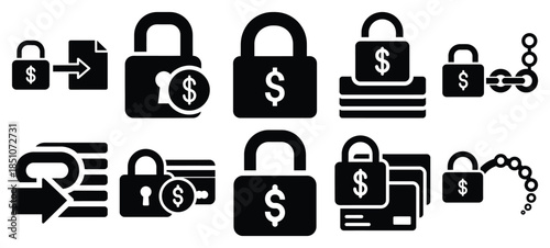 Technology silhouette icon set with subscription model