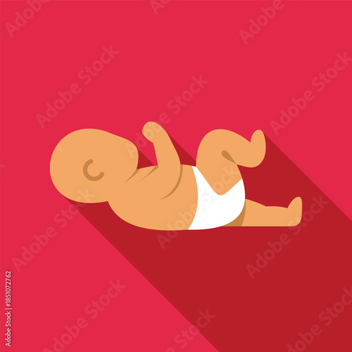 Newborn infant wearing a diaper and resting, depicted with a long shadow effect