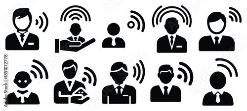 Technology silhouette icon set with technology adoption
