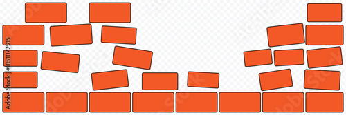 Brick wall icon featuring a simple rectangular pattern of stacked bricks. Flat vector illustration, created in outline, filled, and color style. Bricks icon set. Simple design. Vector illustration eps