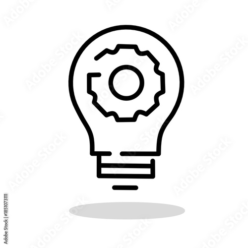 Light bulb icon containing a mechanical gear, symbolizing creative innovation, technical problem solving, engineering ideas, and industrial intelligence