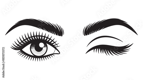 Close-up illustration of beautiful female eyes with long lashes and a playful wink
