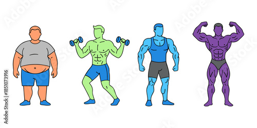 Male body transformation showing weight loss and muscle gain