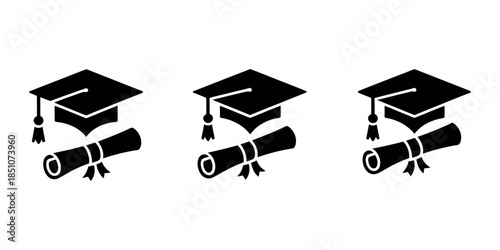 Graduation Cap and Diploma Icon Vector. Academic Achievement and College Success Symbol