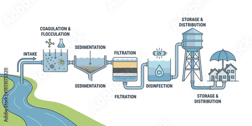 Water treatment process diagram cleaning drinking water