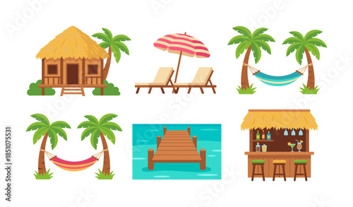 Relaxing tropical vacation elements for summer travel