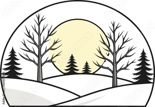 Winter Equinox Seasonal Nature Illustration. Winter Solstice and Equinox Nature Design. Winter Equinox Astronomical Event Artwork. Seasonal Winter Equinox Nature Concept. Winter Equinox Day and Night