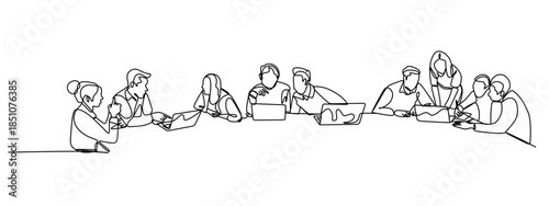 Line art Illustration of business people working together in the office. One line art style