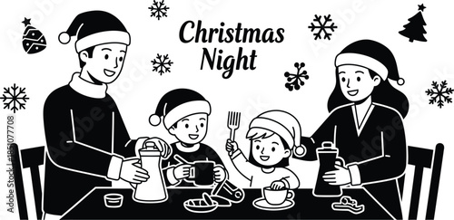 Family enjoying Christmas dinner together at home