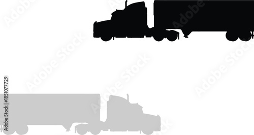 Set of black vector silhouettes featuring transport and construction equipment including a truck, tractor, locomotive, and crane isolated on a white background for industrial machinery illustration
