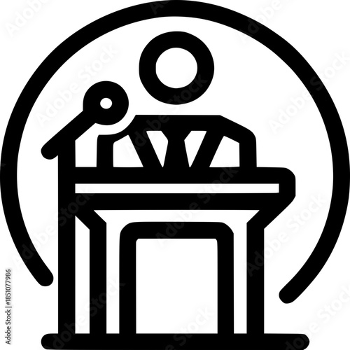 Speaker at the Podium Icon: Simple icon representing a speaker at a podium, conveying themes of public speaking and presentations.