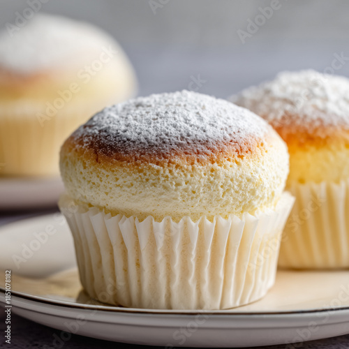 Japanese cotton cheesecake cupcakes on a plate