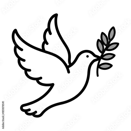 Peaceful Dove Icon with Green Olive Branch