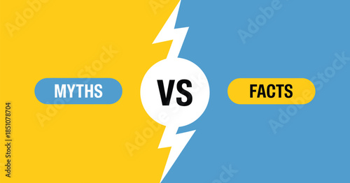 Facts vs Myths Vector Illustration Featuring Lightning Bolt and Dynamic Battle Background for Educational Concept, Fact-Checking Process, Evidence Analysis, and Critical Thinking Visuals