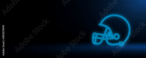Neon Football Matchup: Glowing Helmets Versus Concept, Digital Gridiron Background: Cyan Blue Neon Sports Gear, Futuristic Athletic Branding: Electric Blue Football Helmet Icon