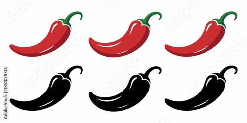 Chili Pepper Icon Set – Spicy Food, Mexican Dish, and Hot Pepper Symbols Vector