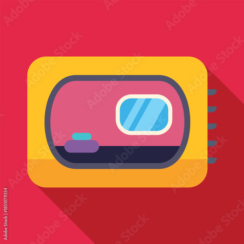Vintage audio cassette tape icon with long shadow representing music and sound