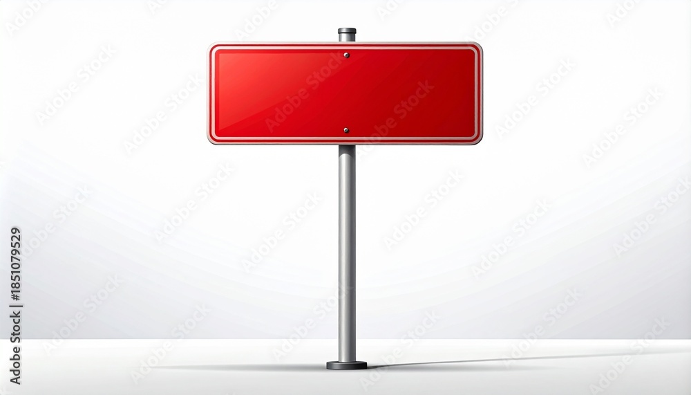 Obraz premium Blank Red Road Sign on Pole with White Background - Customizable Message Template