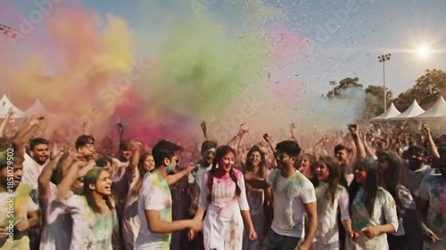 Wallpaper Mural Holi Celebration Crowd Enjoying Color Play Together Torontodigital.ca