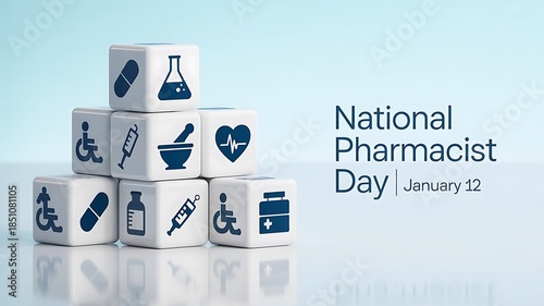 Celebrating national pharmacist day with medical icon blocks